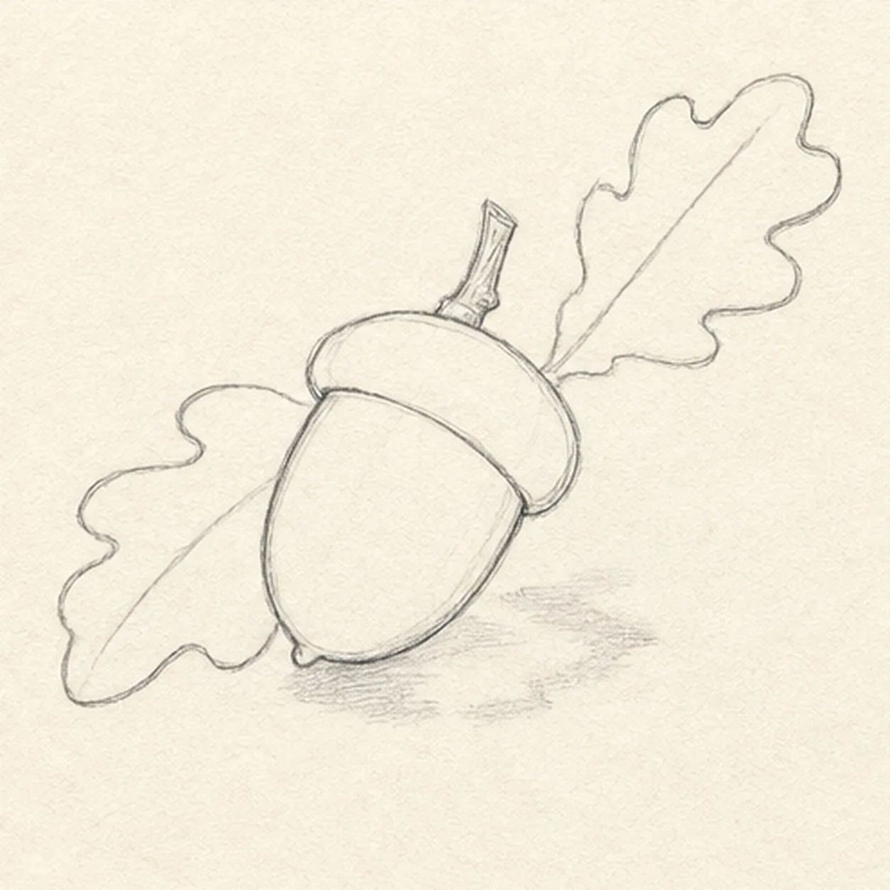 Shape the nut and leaves stage for how to draw an acorn sprig