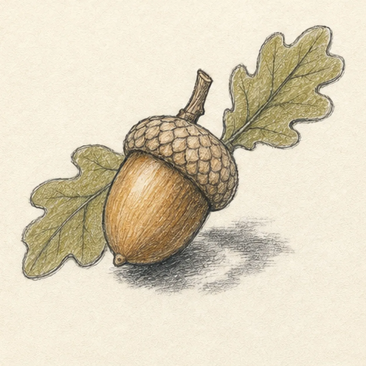 Shade the autumn forms stage for how to draw an acorn sprig