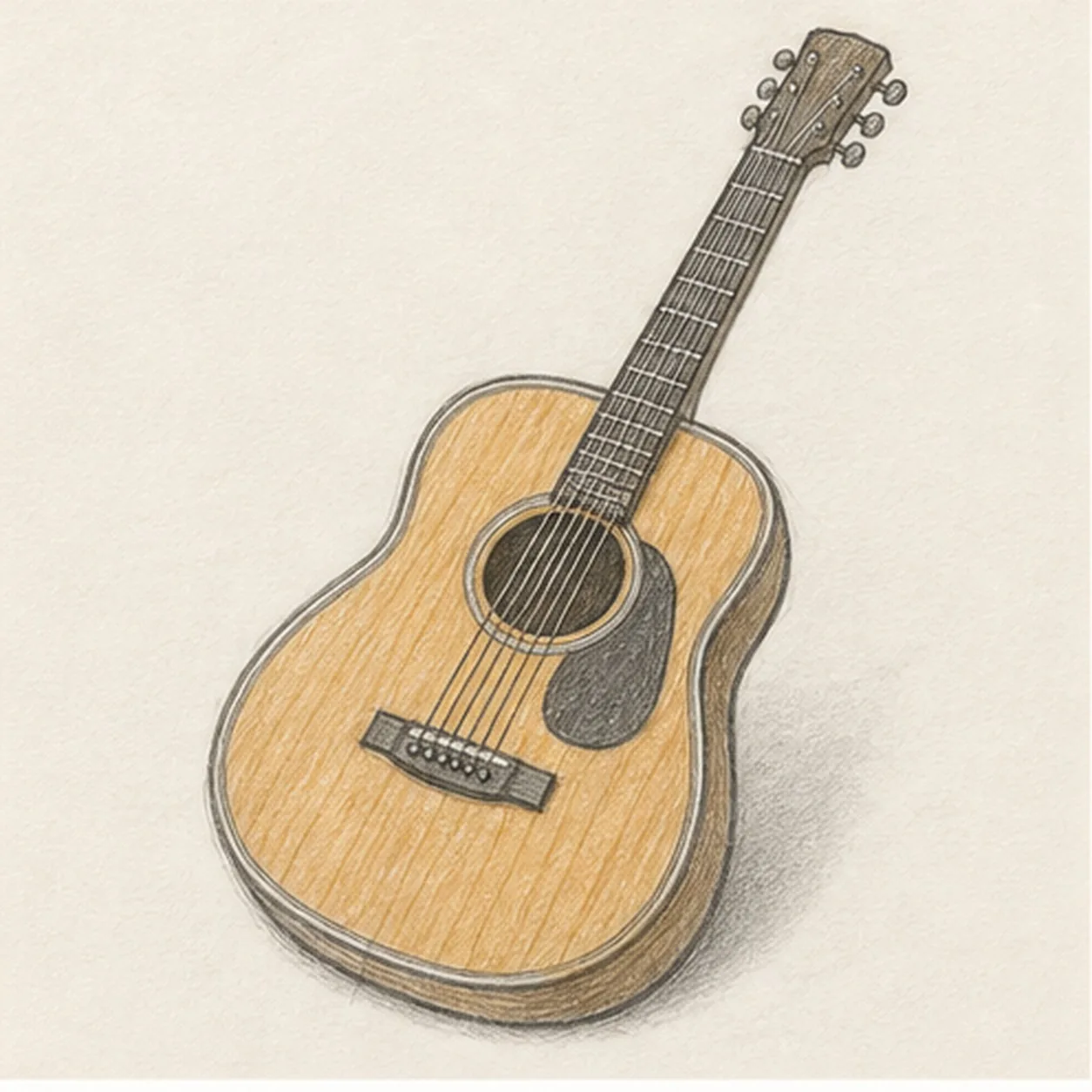 Shade the warm wood stage for how to draw an acoustic guitar