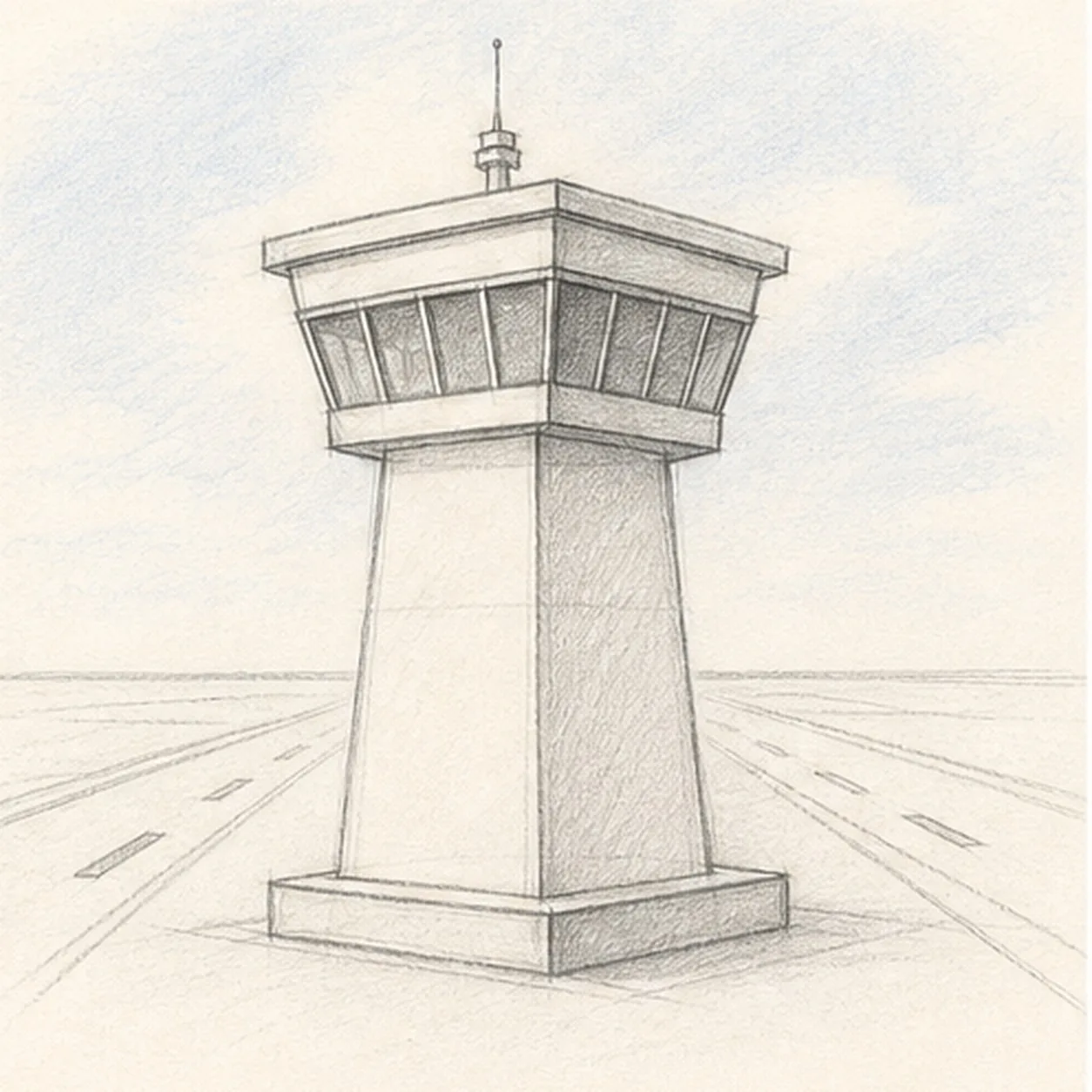 Shade windows and sky stage for how to draw an airport control tower