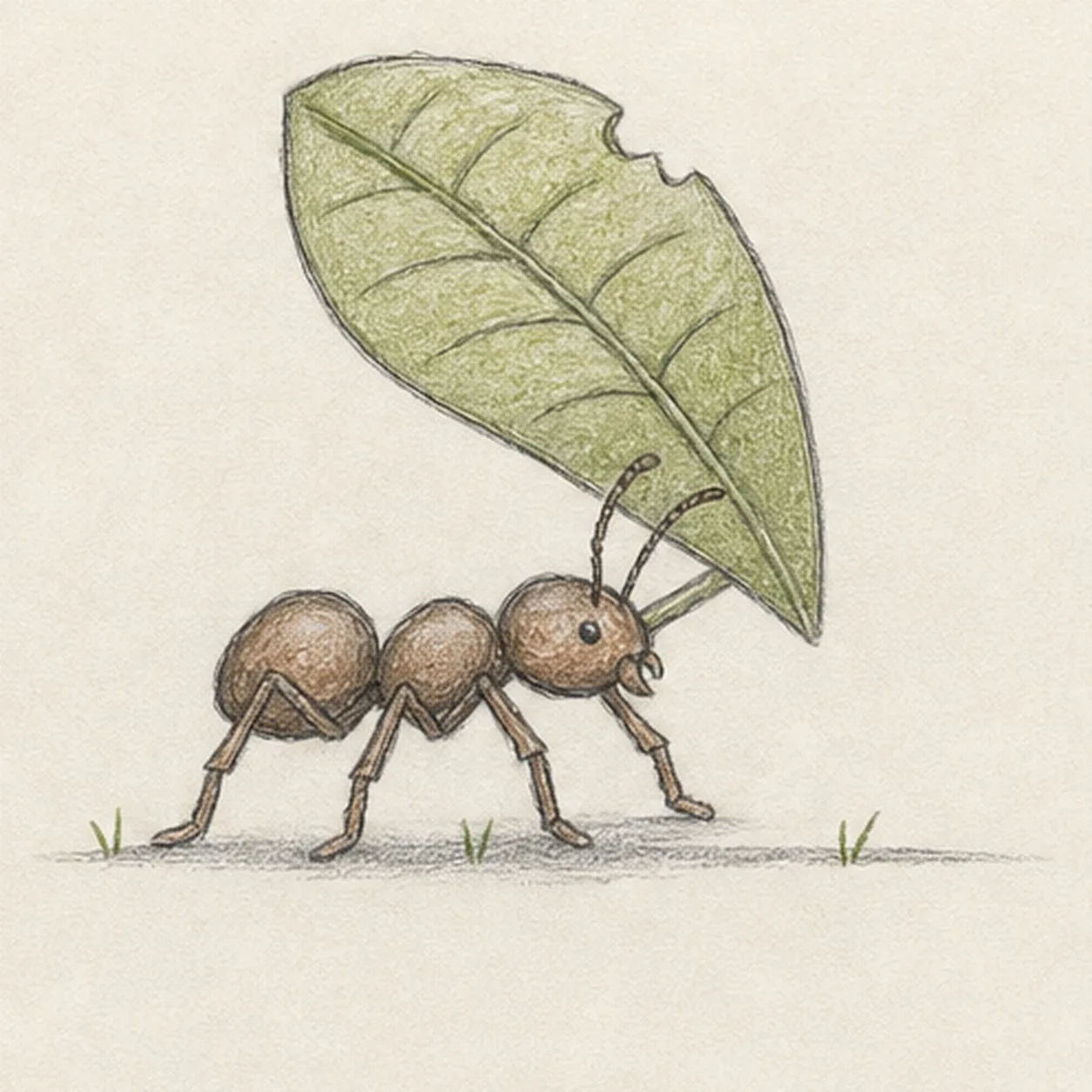 Ground and color the tiny traveler stage for how to draw an ant carrying a leaf