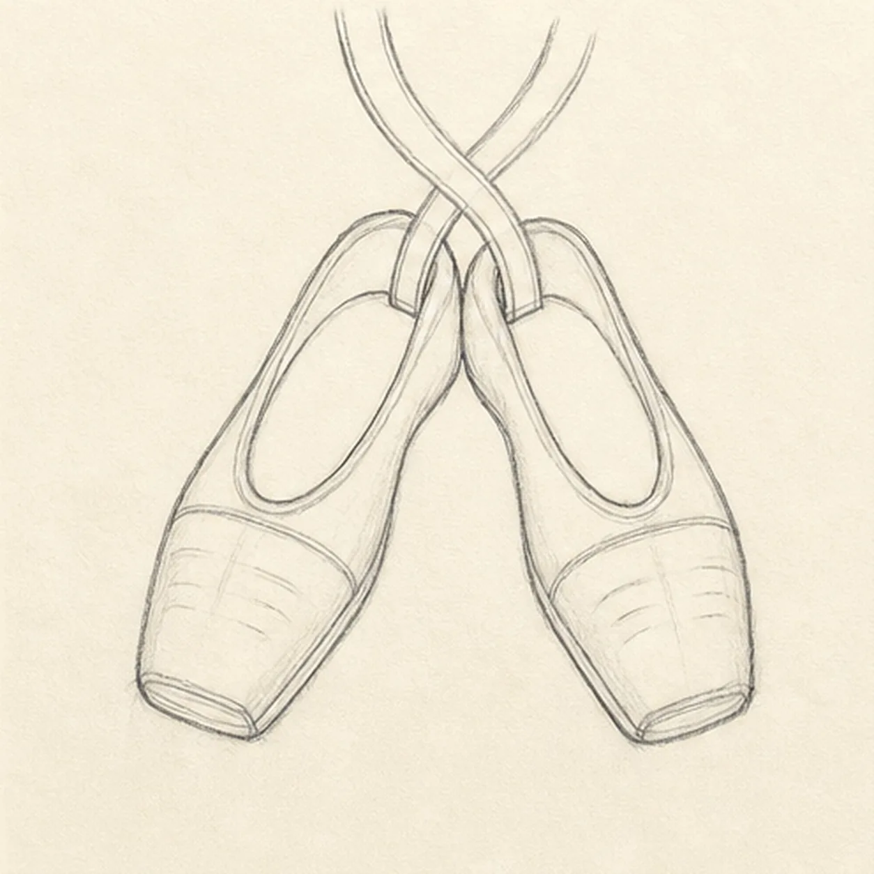 Add seams and soft fabric folds stage for how to draw a pair of ballet slippers with ribbons