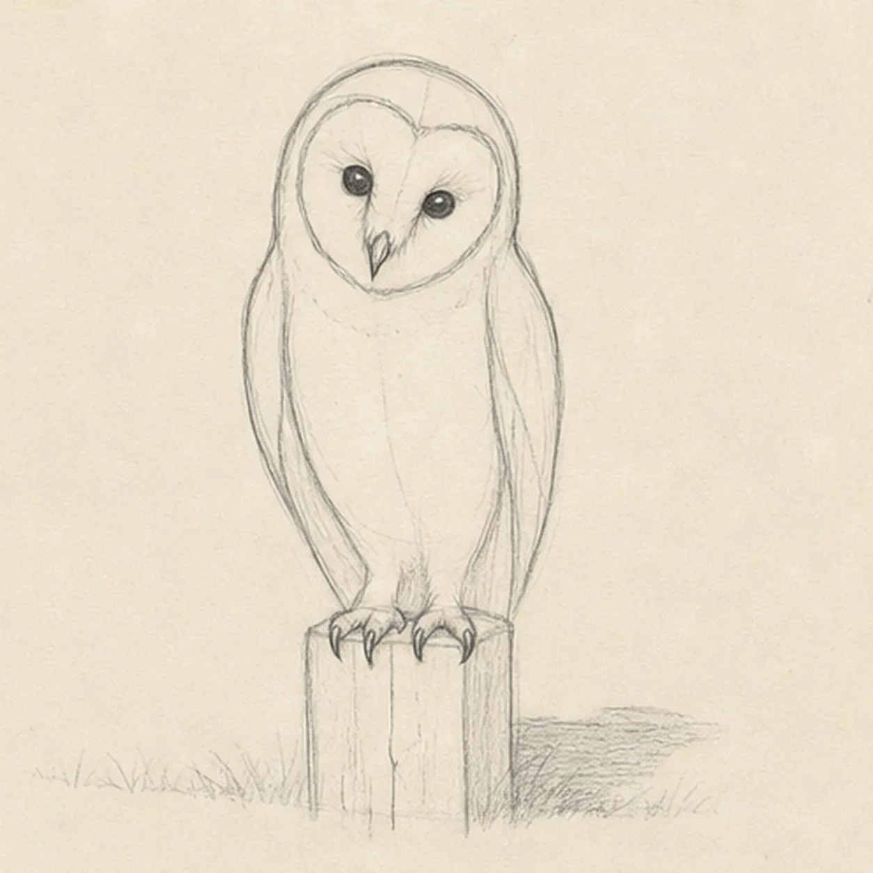 Place the face and talons stage for how to draw a perched barn owl