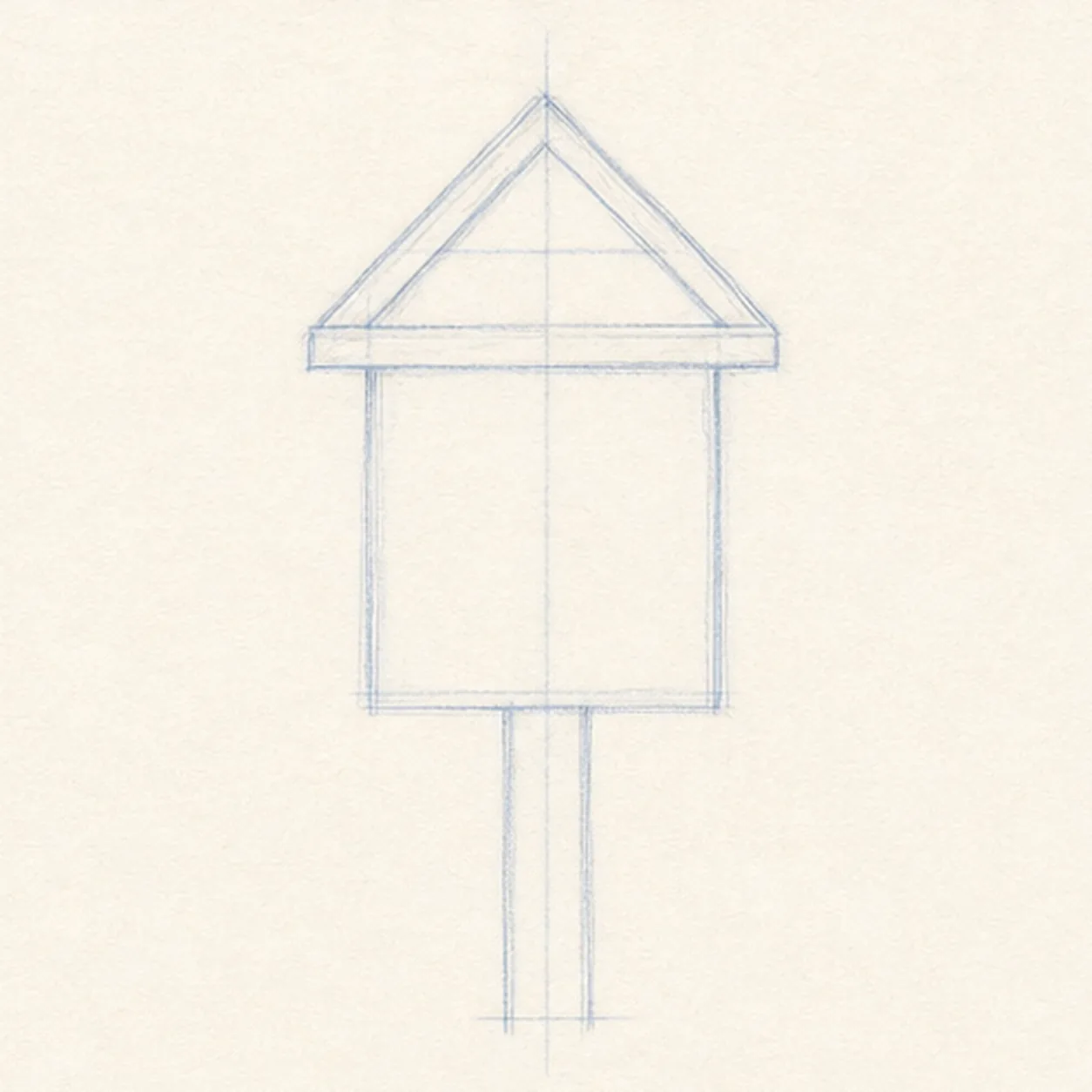 Add the pitched roof stage for how to draw a birdhouse on a post