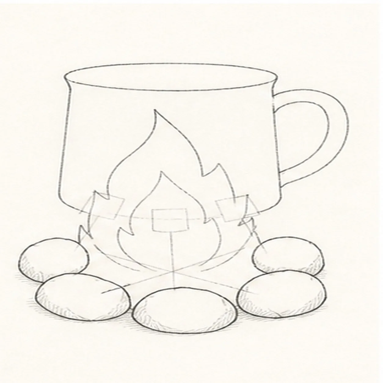 Build the fire ring stage for how to draw a campfire mug