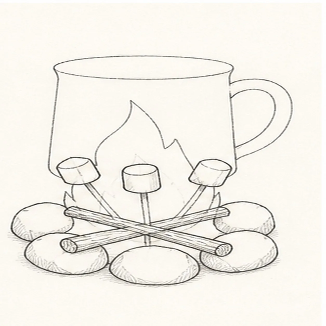 Cross the roasting sticks stage for how to draw a campfire mug