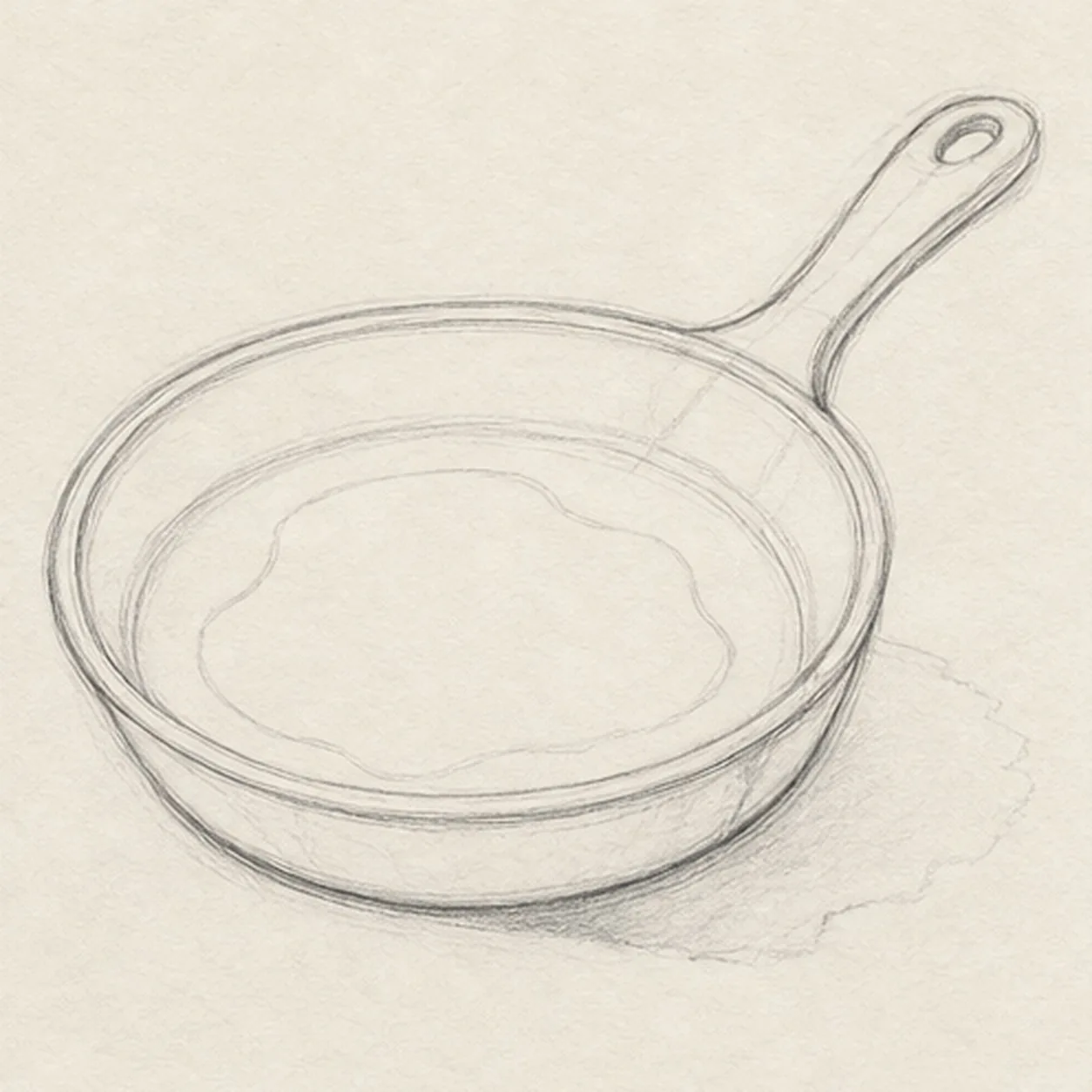 Build the heavy pan stage for how to draw a skillet with an egg