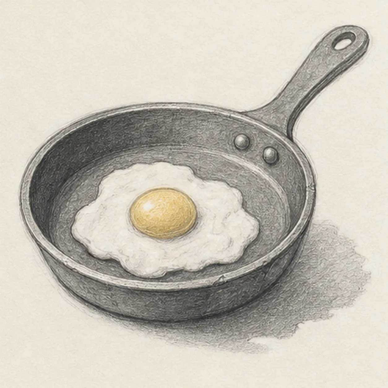Shade the iron and yolk stage for how to draw a skillet with an egg