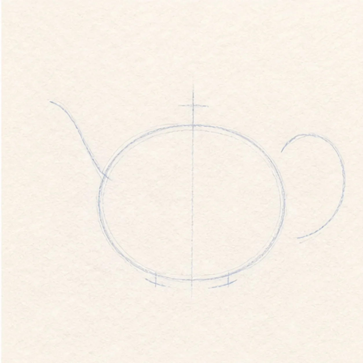 Map the pot attachments stage for how to draw a ceramic teapot