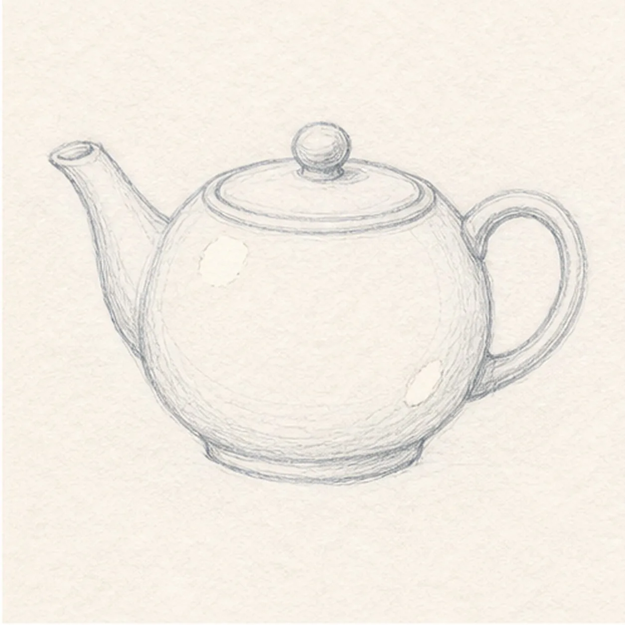 Fit the lid and highlights stage for how to draw a ceramic teapot