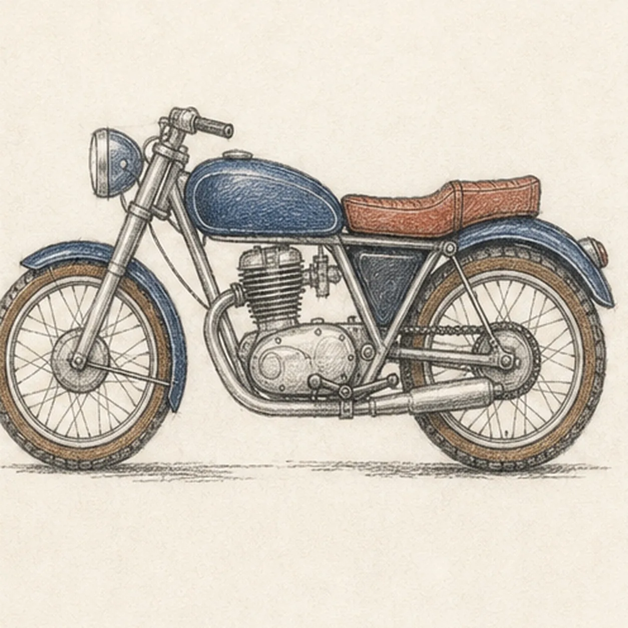Layer the road-worn color stage for how to draw a classic motorcycle