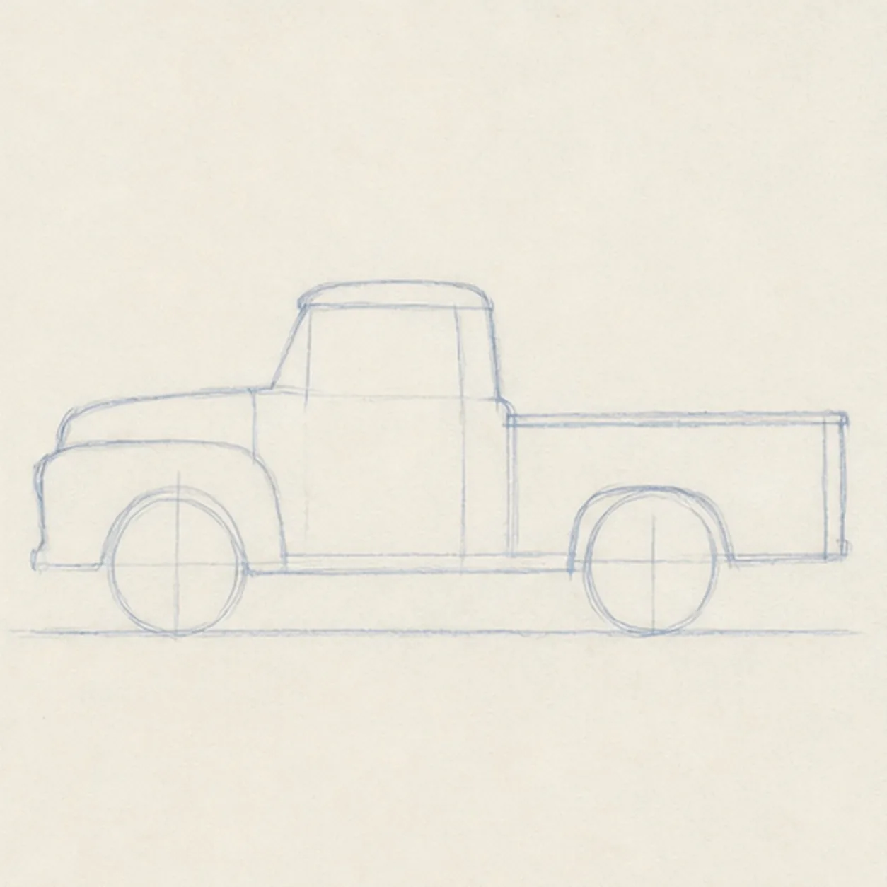 Block in the truck body stage for how to draw a pickup truck
