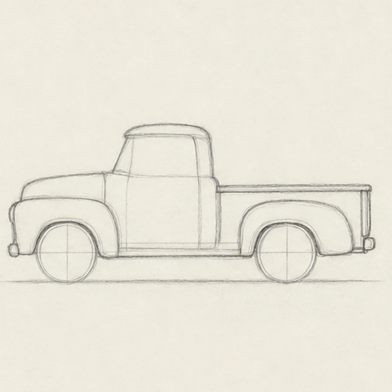 Round the fenders stage for how to draw a pickup truck