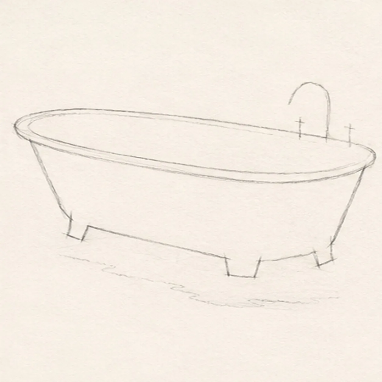 Shape the rim basin and body stage for how to draw a clawfoot bathtub