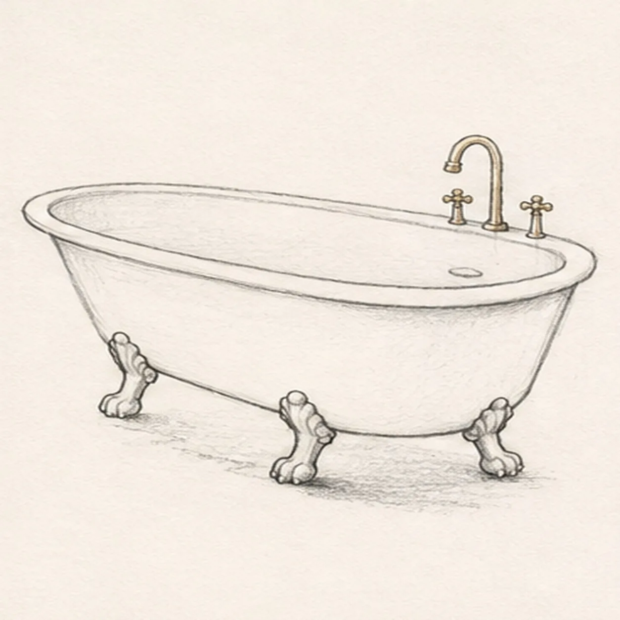 Fit the faucet and handles stage for how to draw a clawfoot bathtub