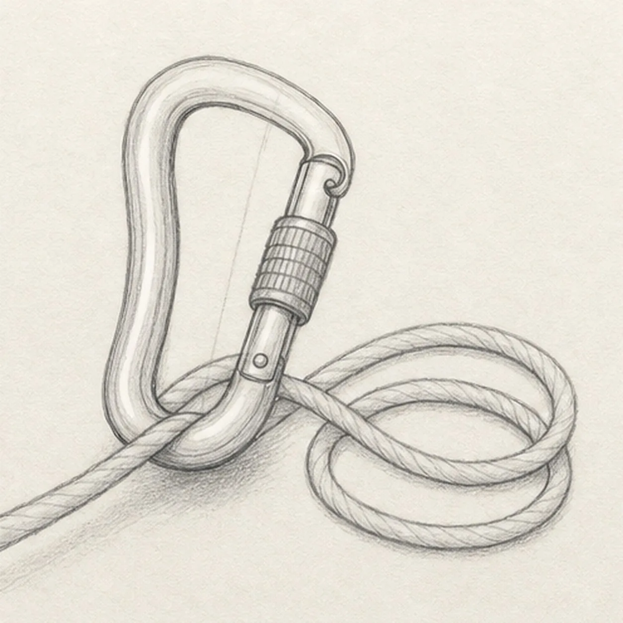 Build the lock and rope stage for how to draw a carabiner and rope