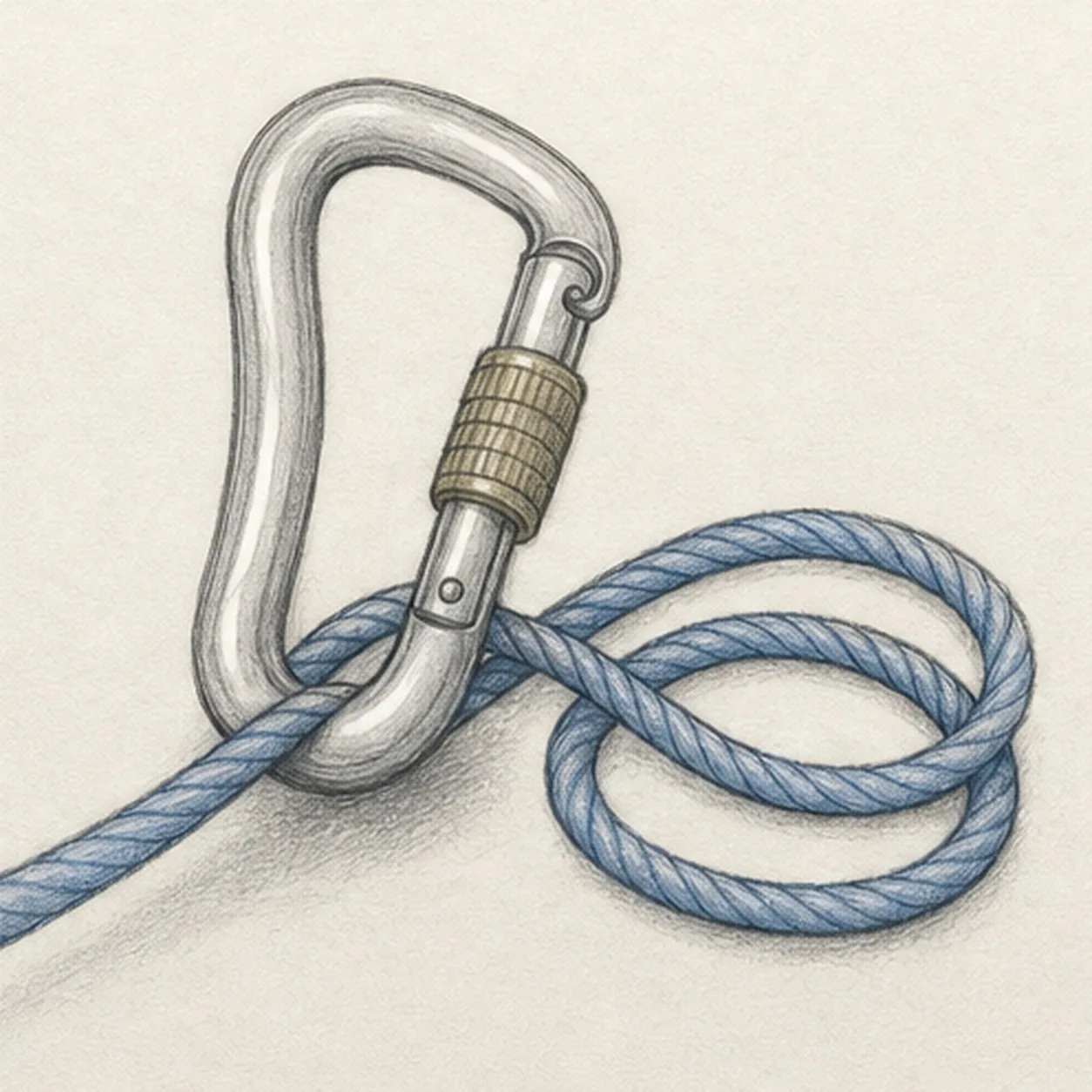 Shade the climbing gear stage for how to draw a carabiner and rope