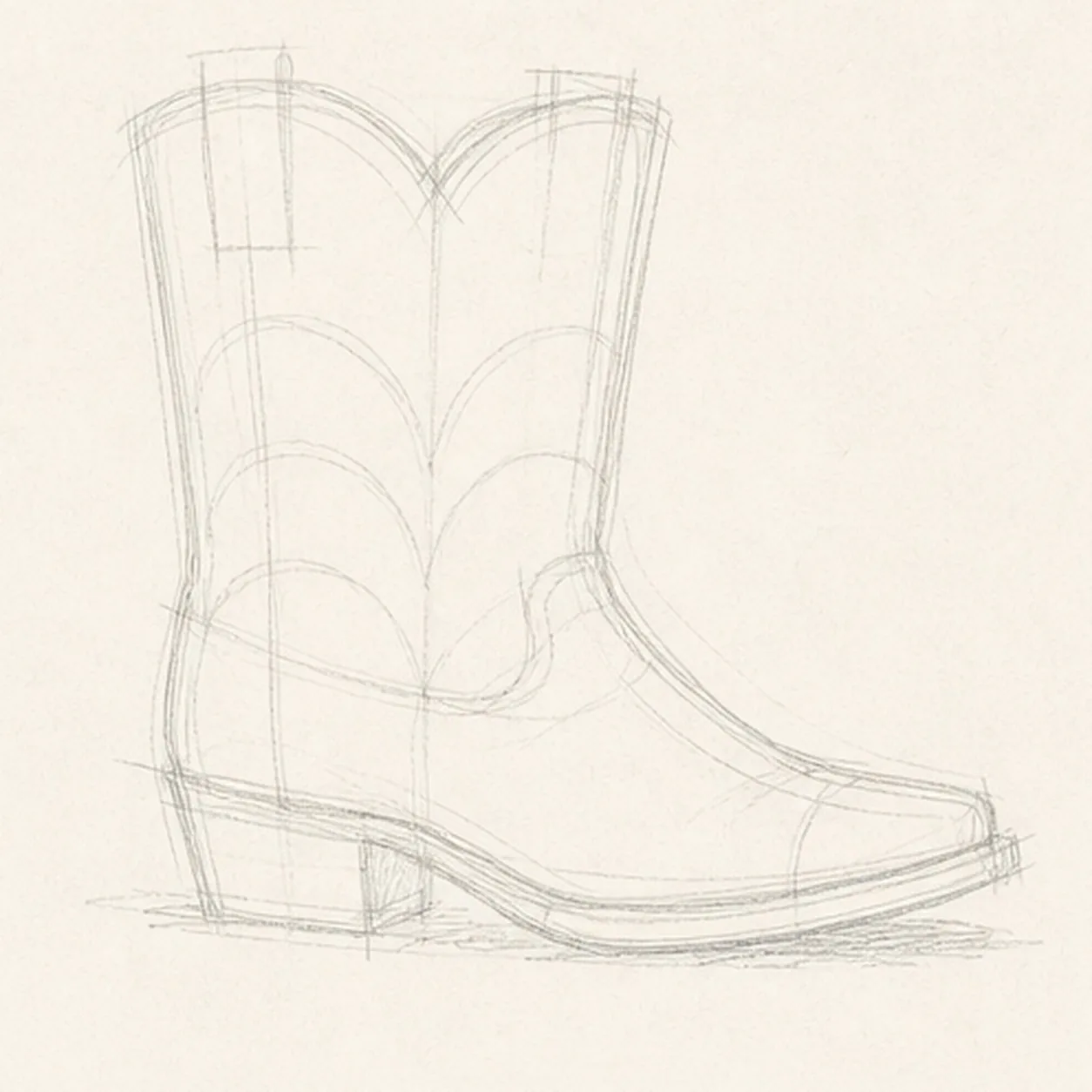 Map the western boot stage for how to draw a cowboy boot