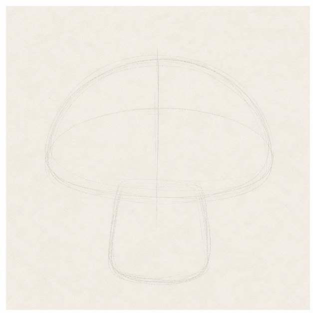 Set the cap and stem stage for how to draw a cozy mushroom