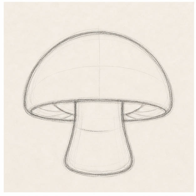 Flare the stem stage for how to draw a cozy mushroom