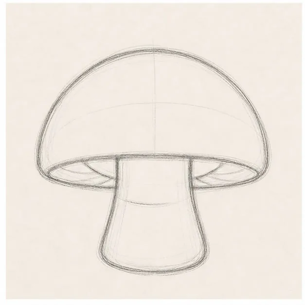 Flare the stem stage for how to draw a cozy mushroom