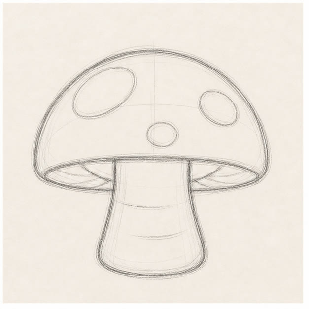 Add spots and folds stage for how to draw a cozy mushroom