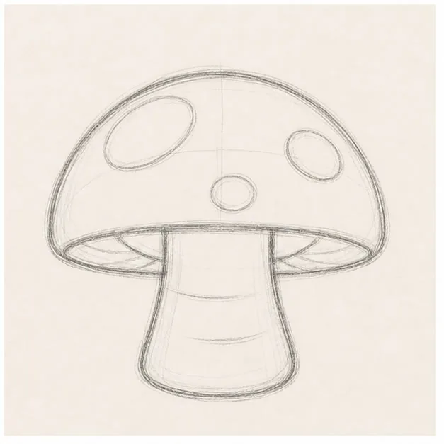 Add spots and folds stage for how to draw a cozy mushroom