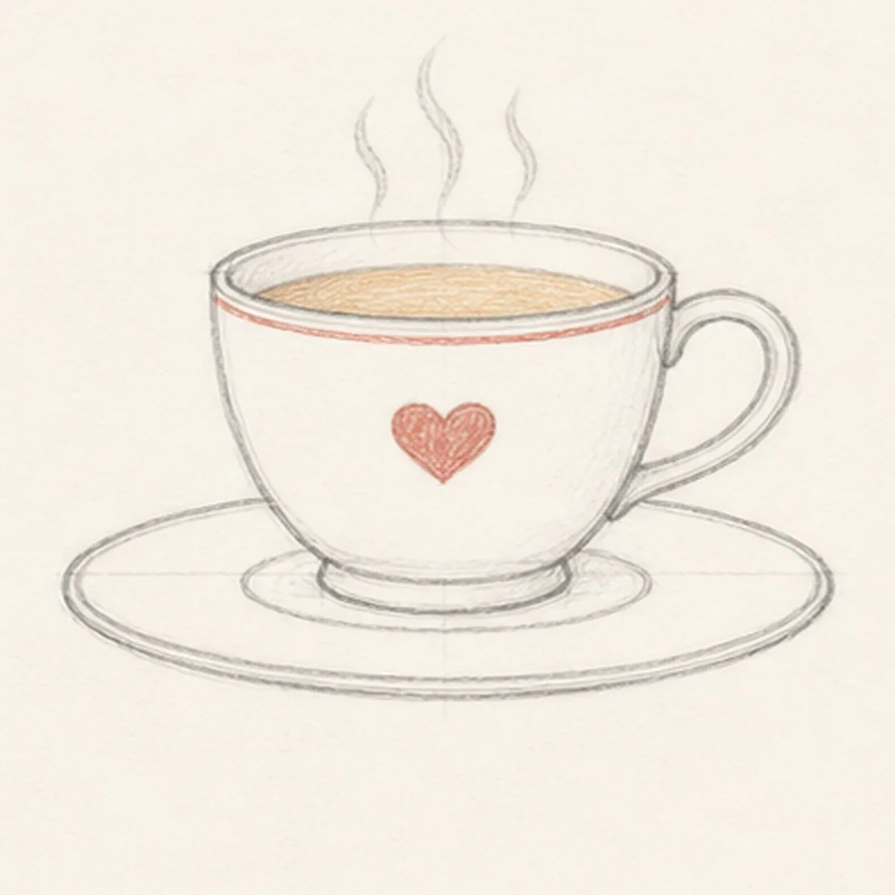 Draw the heart and rim stripe stage for how to draw a cozy teacup