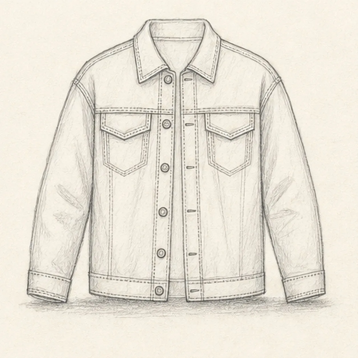 Add seams and folds stage for how to draw a denim jacket