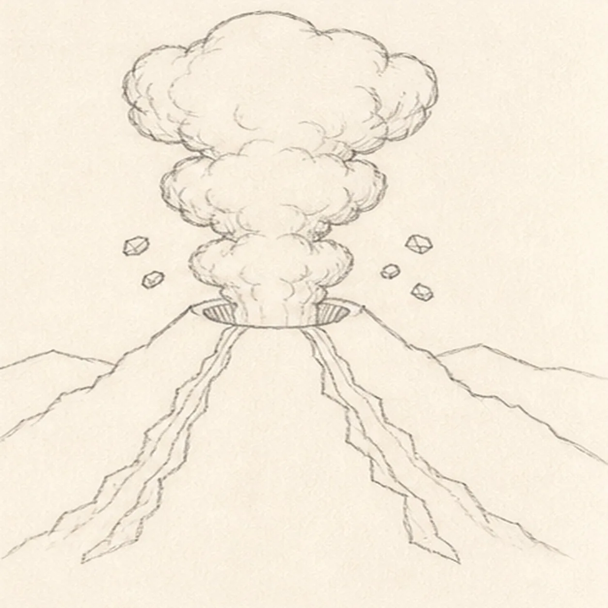 Add lava and flying rocks stage for how to draw a volcano