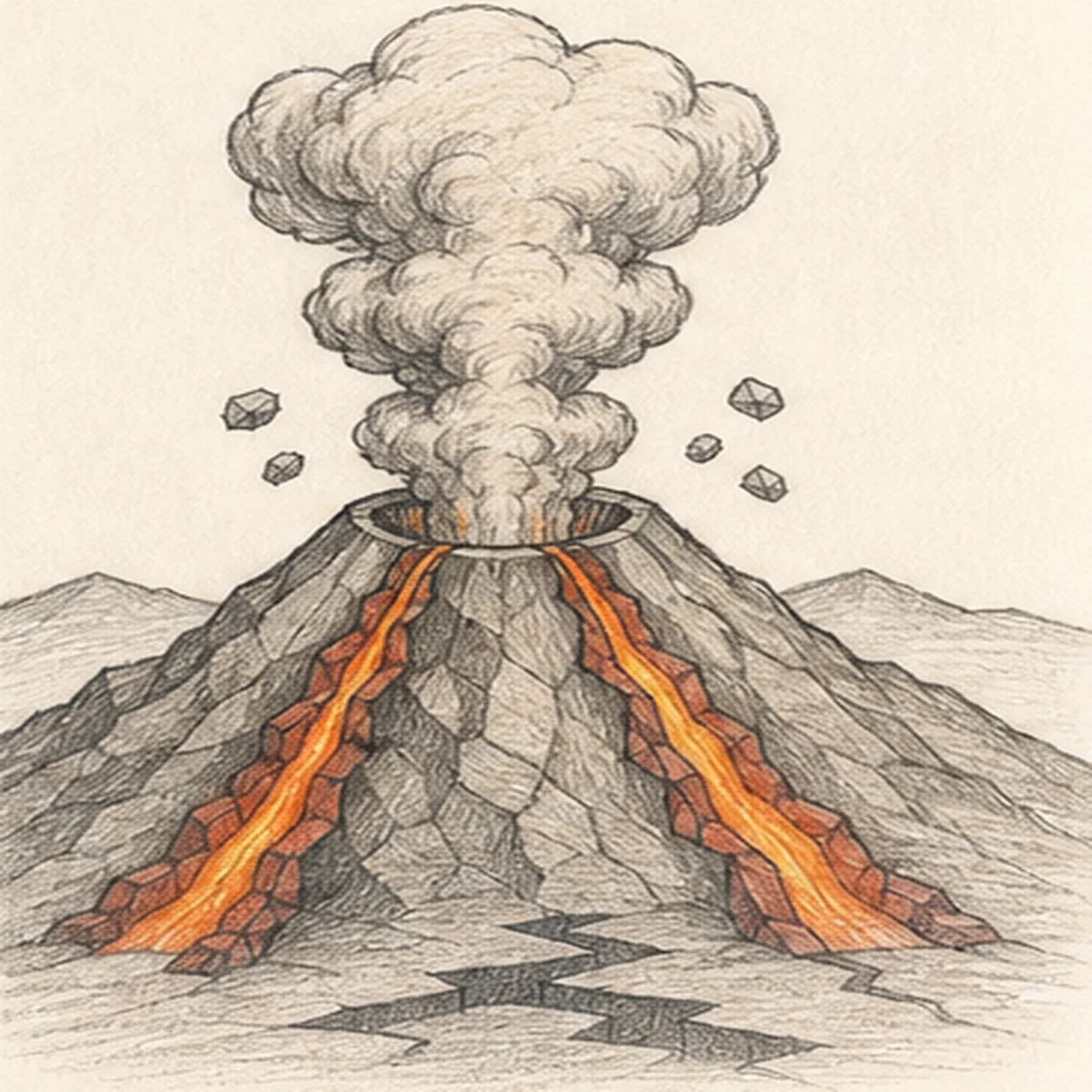 Clarify ash and rock depth stage for how to draw a volcano