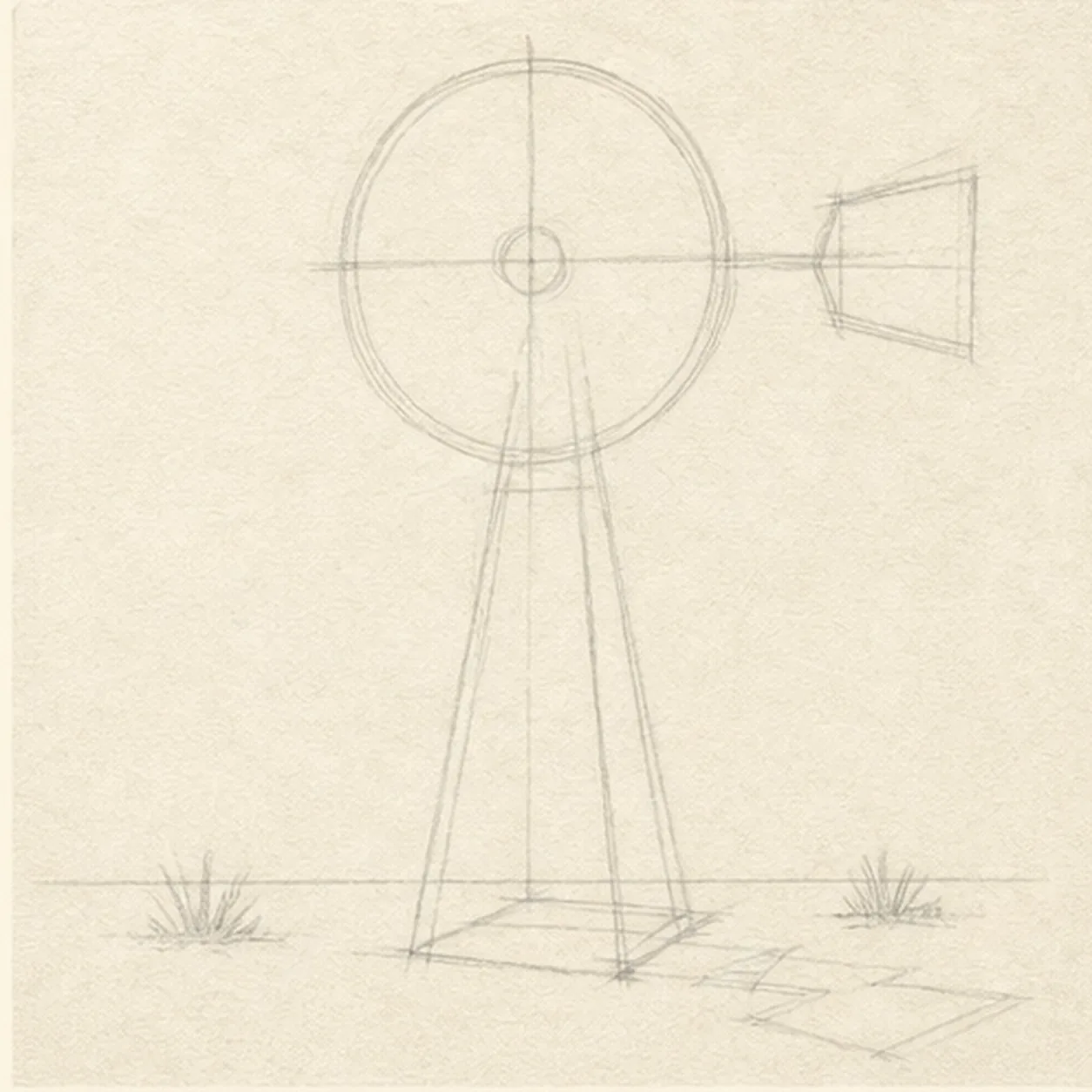 Set the windmill geometry stage for how to draw an old farm windmill