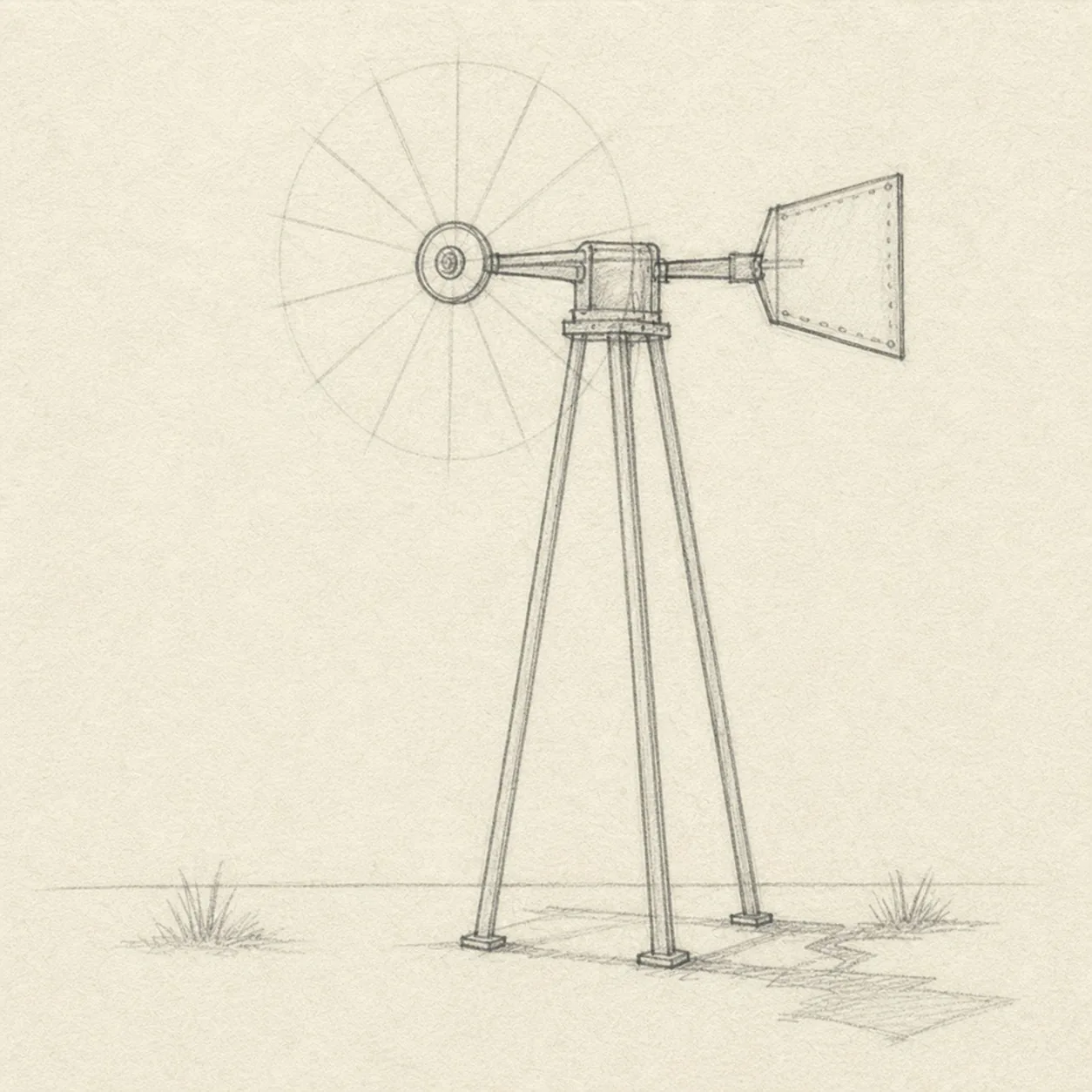 Build the tower and divide the wheel stage for how to draw an old farm windmill