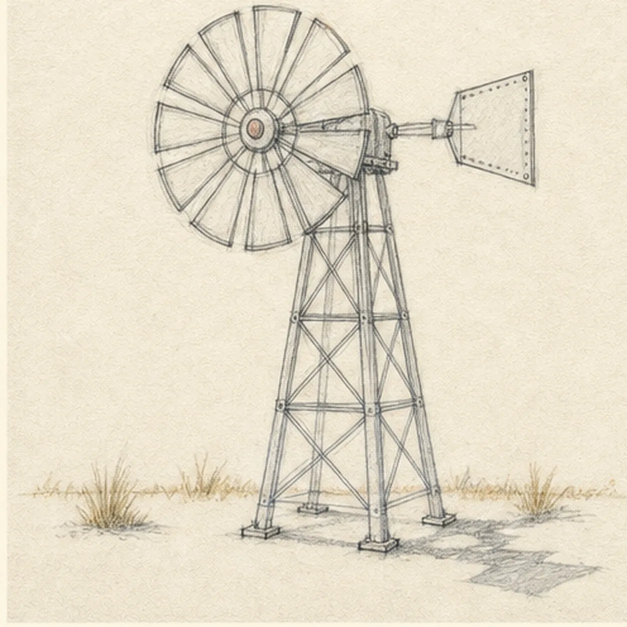 Add the farm hardware stage for how to draw an old farm windmill