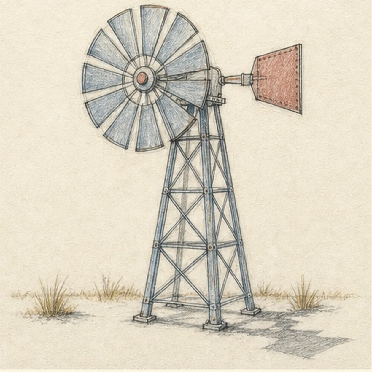 Shade the weathered materials stage for how to draw an old farm windmill