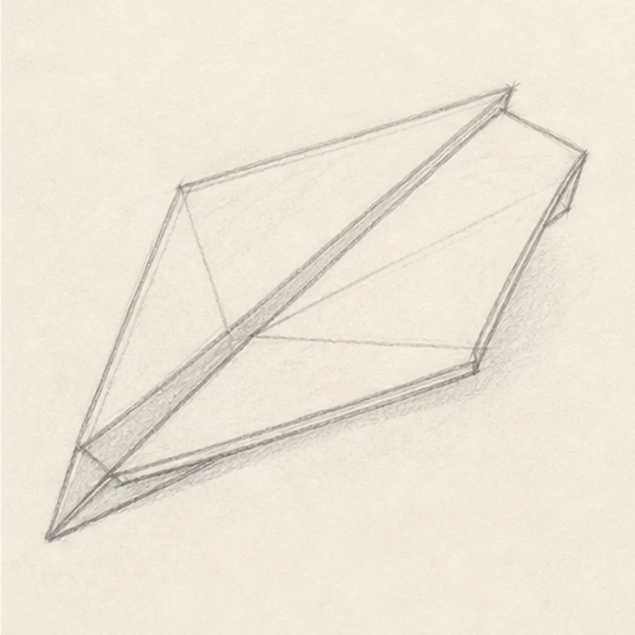 Draw the creases stage for how to draw a paper airplane