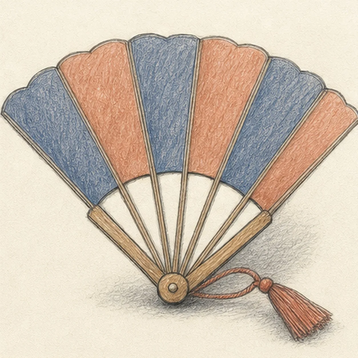 Shade the folds and color stage for how to draw a folding hand fan