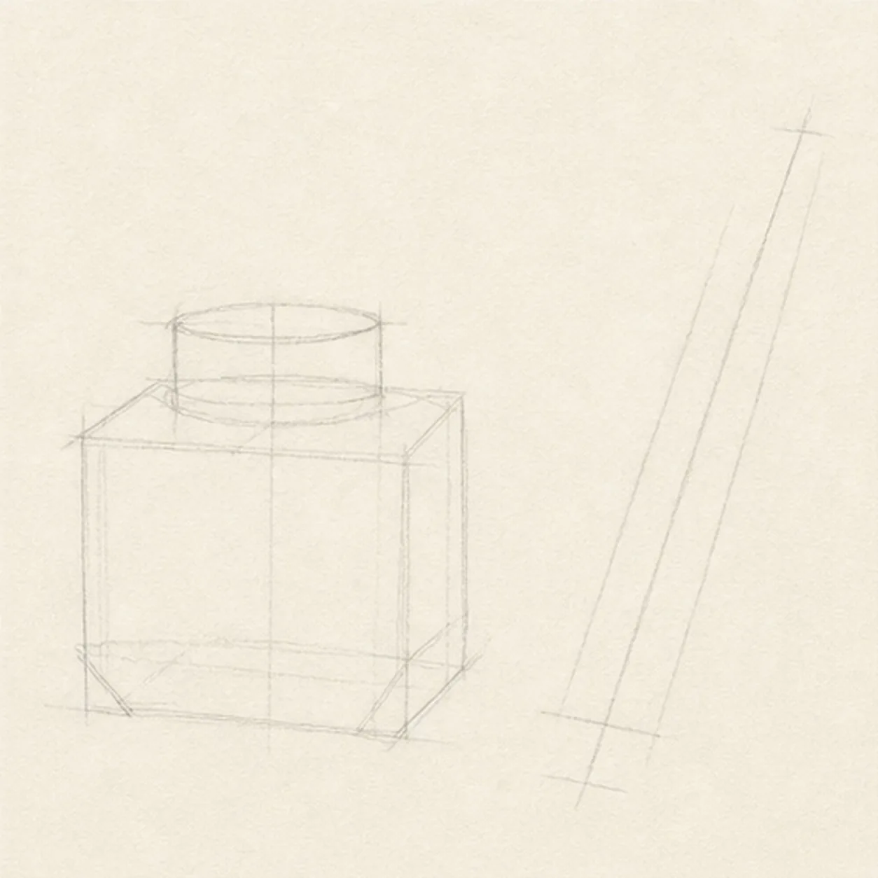 Place the bottle and pen stage for how to draw a fountain pen and ink bottle
