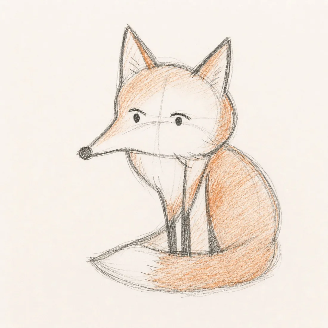 Loose graphite and orange-pencil sketch of a seated fox