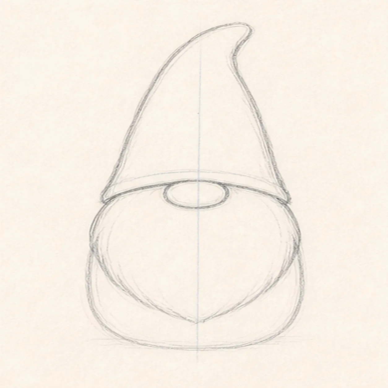Tuck in nose and beard stage for how to draw a garden gnome
