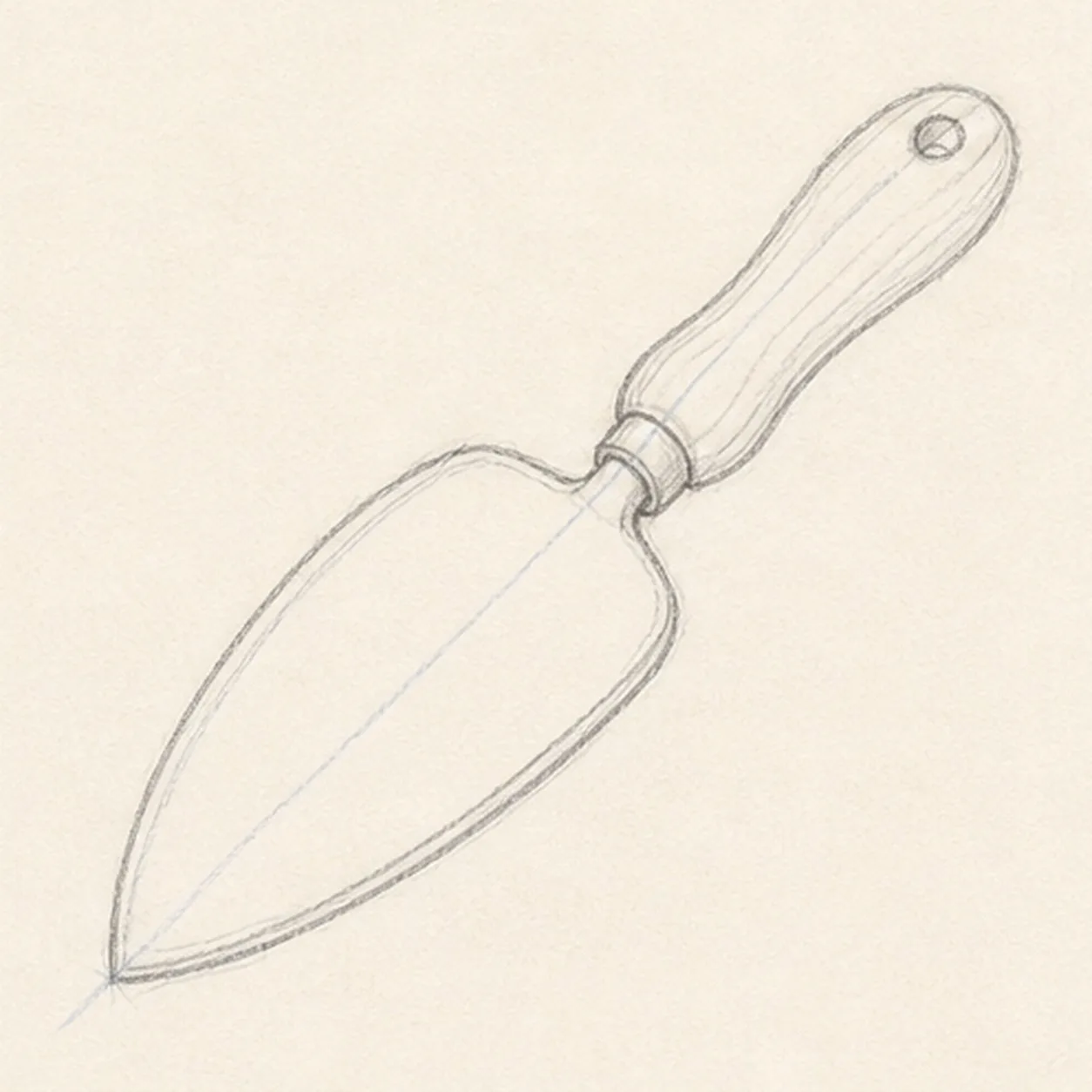 Draw the small details stage for how to draw a hand trowel
