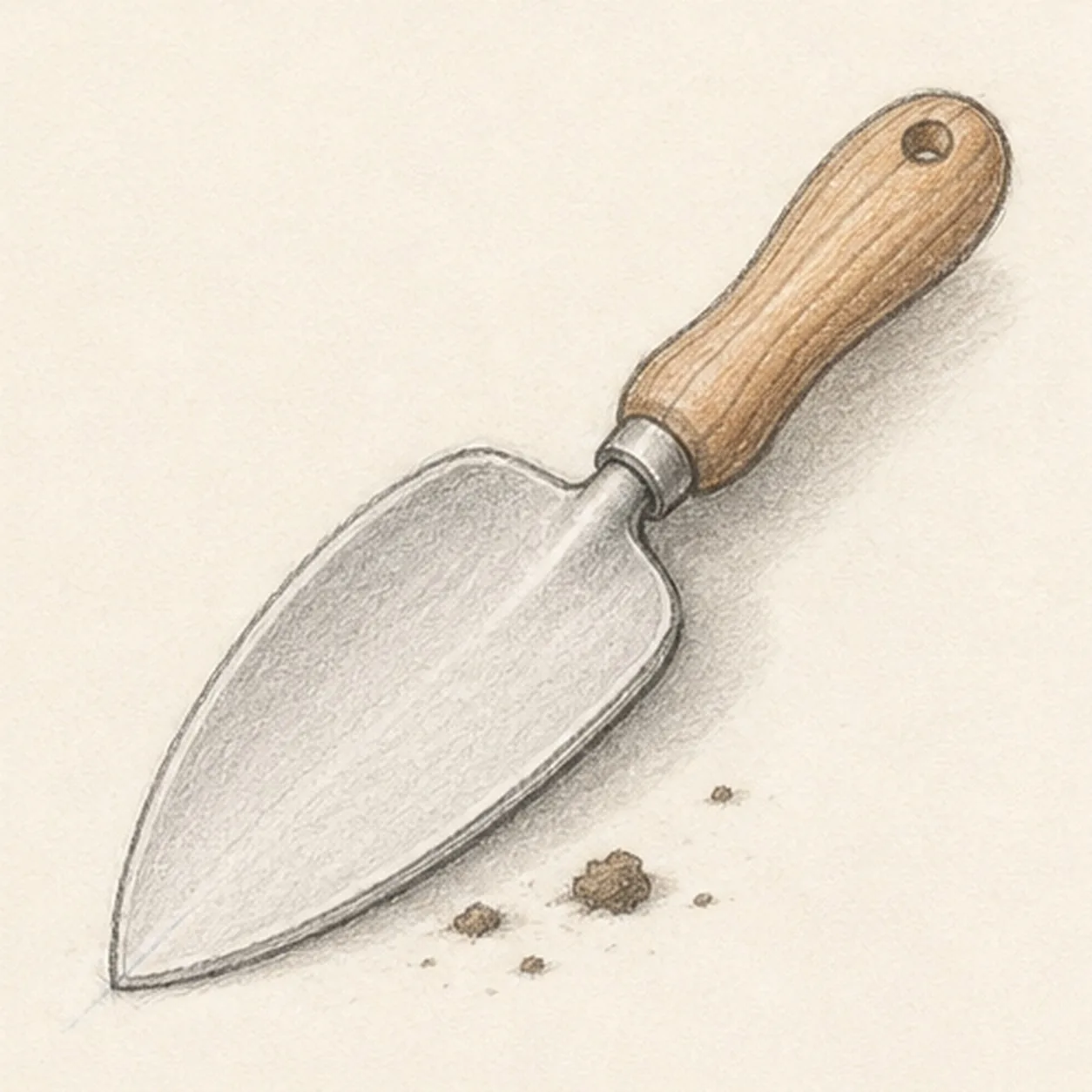 Add soil and tone stage for how to draw a hand trowel