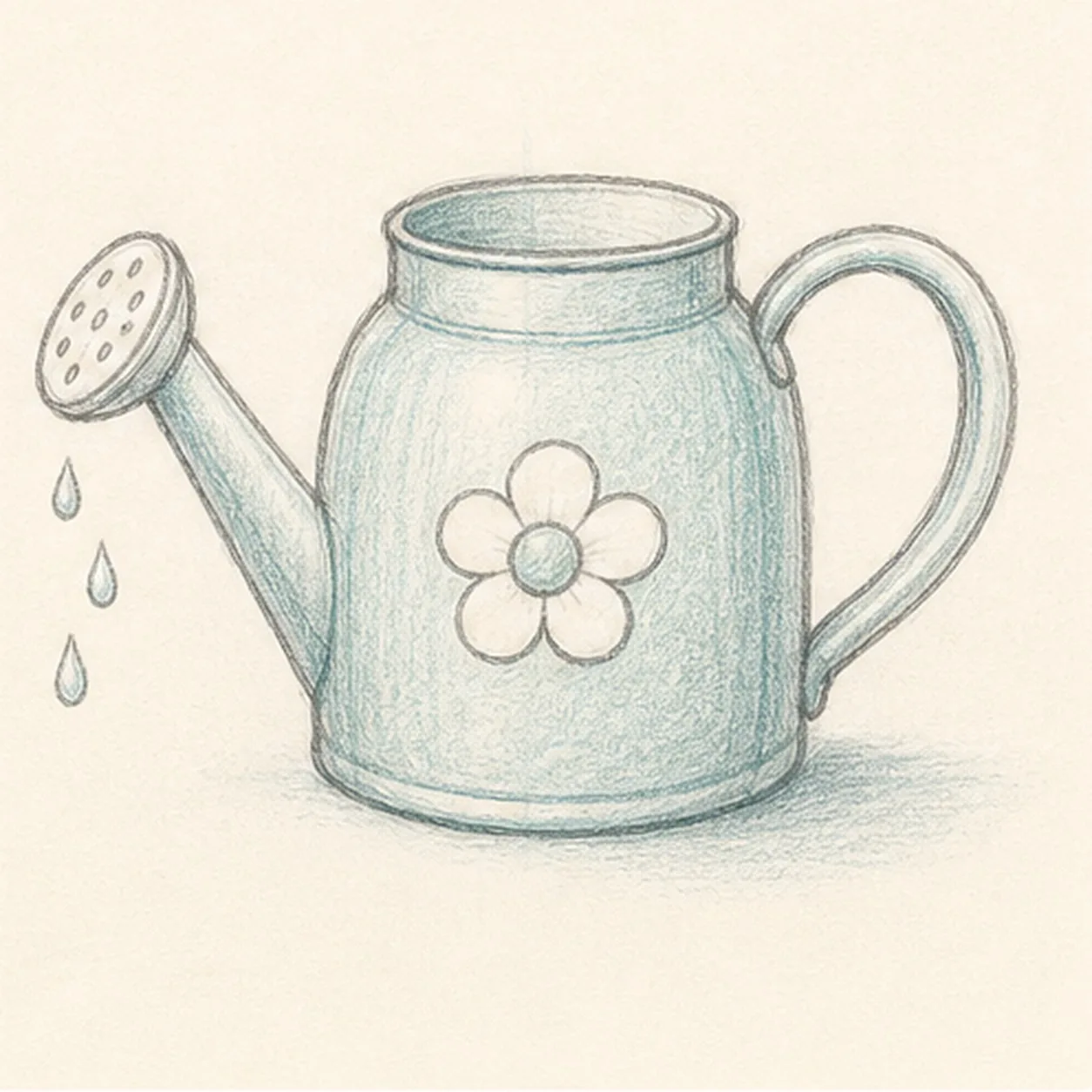 Add the decal and color stage for how to draw a garden watering can