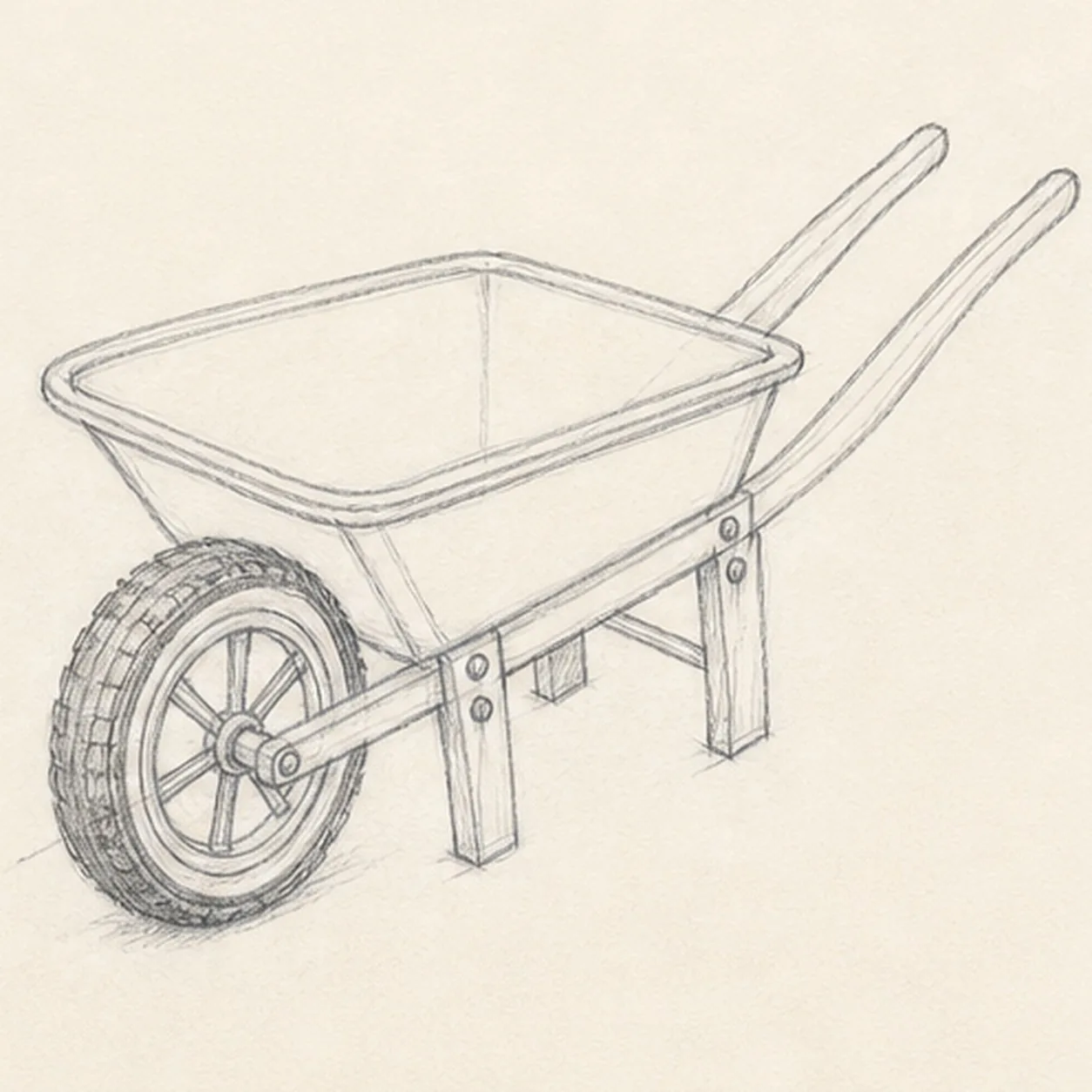 Add the rim and wheel hardware stage for how to draw a garden wheelbarrow