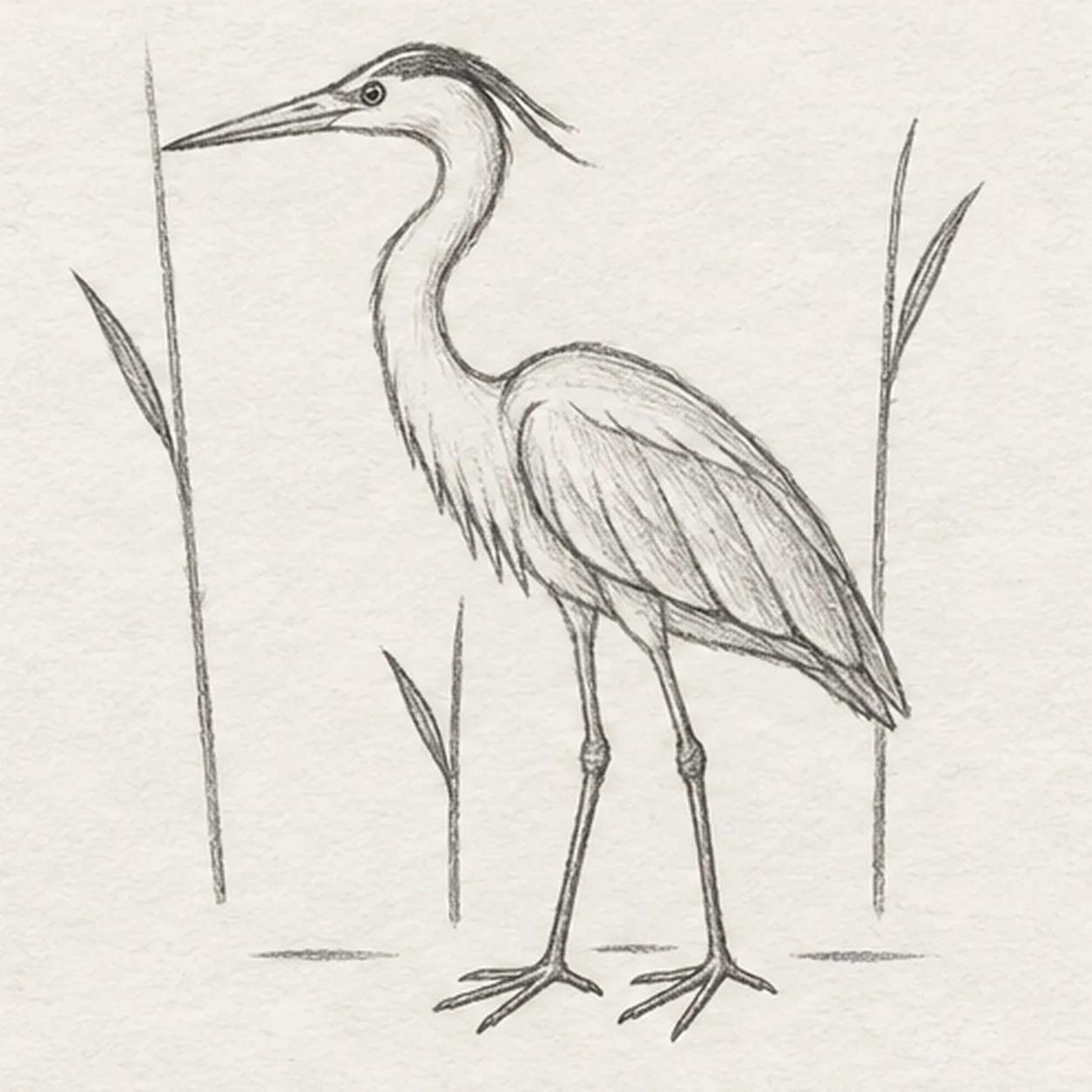 Set the reeds and water stage for how to draw a great blue heron