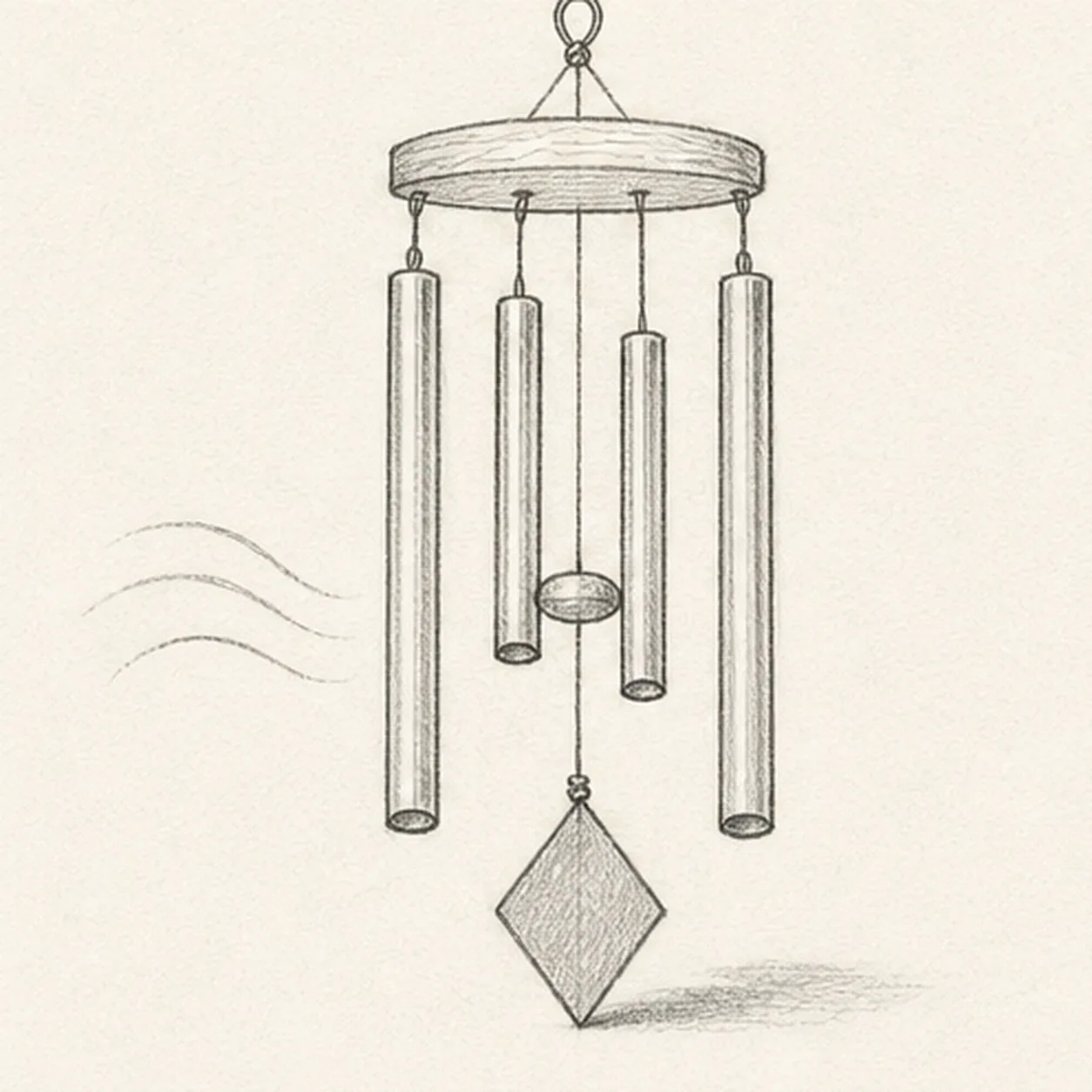 Suggest metal and motion stage for how to draw a set of wind chimes