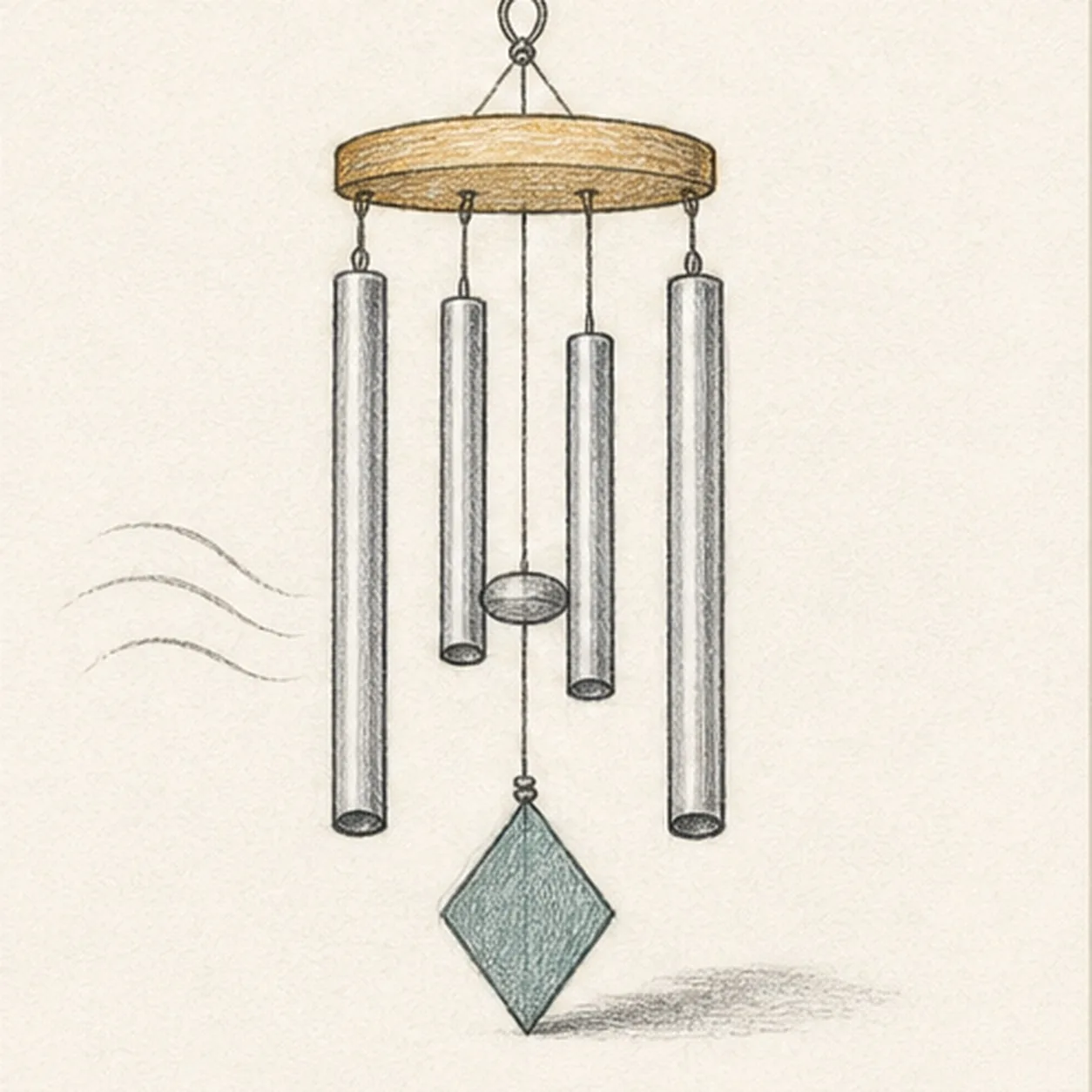 Shade the wind chimes stage for how to draw a set of wind chimes