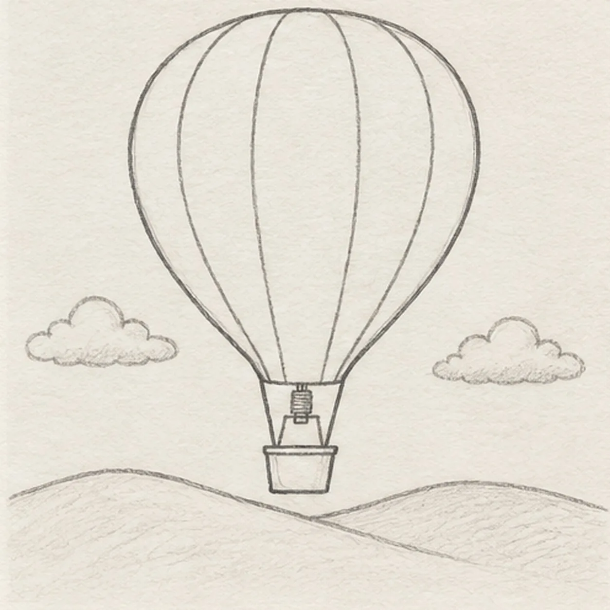 Place the hills stage for how to draw a hot-air balloon over hills