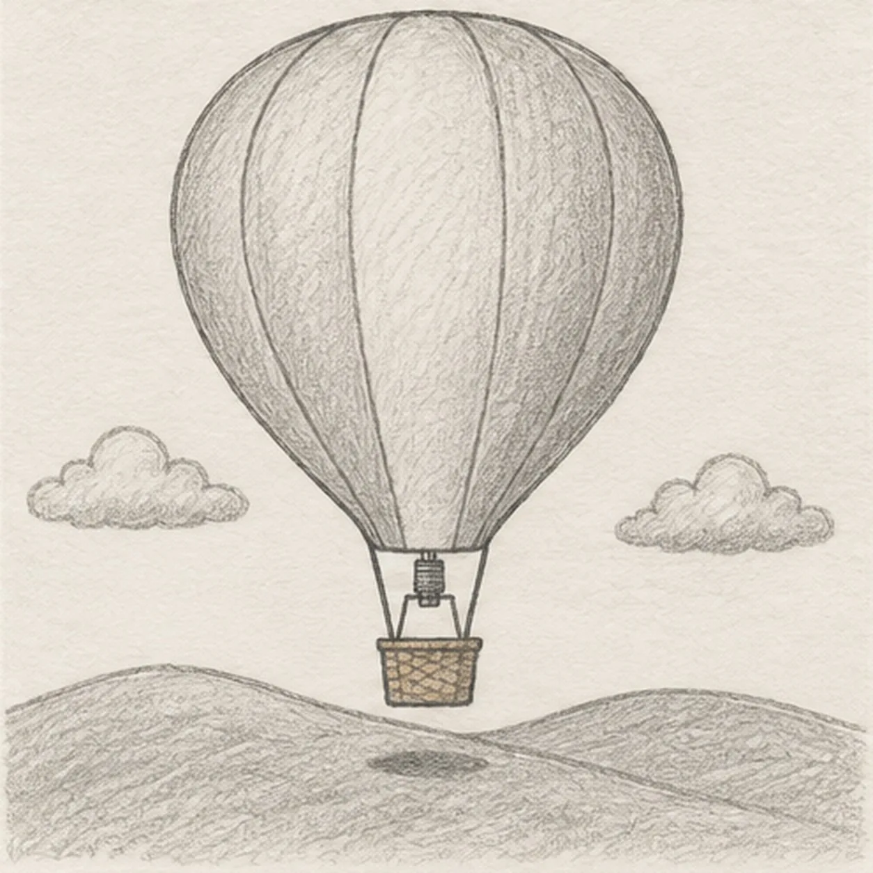 Add pencil texture stage for how to draw a hot-air balloon over hills