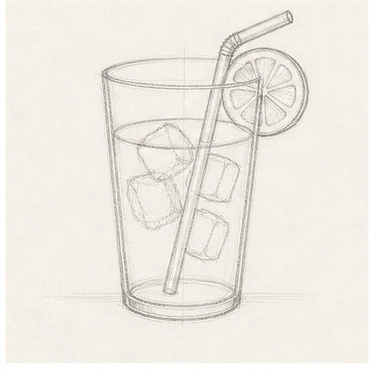 Draw lemon and ice stage for how to draw a glass of lemonade